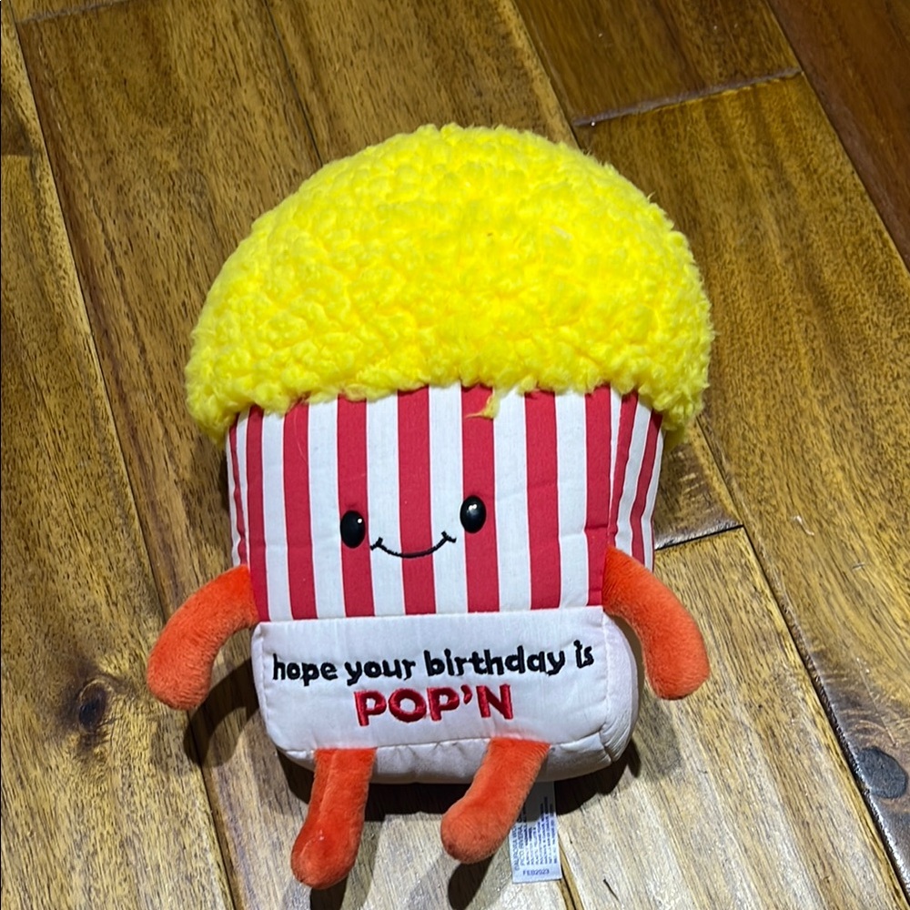 Cute Popcorn Plush Toy with Yellow and Red Stripes